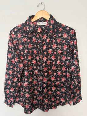 Montana Co Bold Stunning Floral Western Button Up Shirt With Lace Accents New